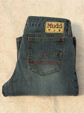 Mudd Dark Wash Jeans with Red Accent Stitching Low Rise Juniors Size 1